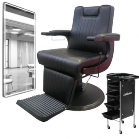 Mobilier Salon · Seturi - Mobilier barber cu scaun frizerie, rabatabil, hidraulic, oglinda LED frizerie si ucenic cosmetic
