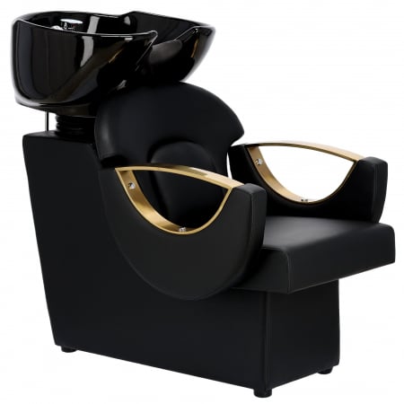 Mobilier coafor cu 2 scaune frizerie negre aurii si scafa coafor profesionala [8]
