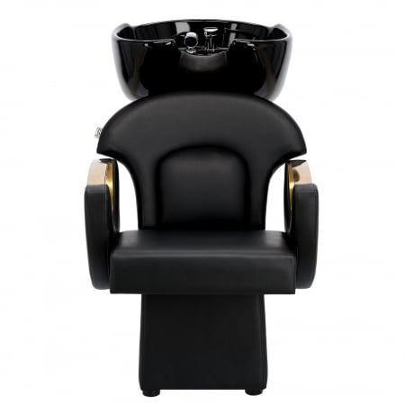 Mobilier coafor cu 2 scaune frizerie negre aurii si scafa coafor profesionala [3]