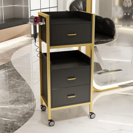 Mobilier coafor cu 2 scaune frizerie negre aurii si scafa coafor profesionala [12]