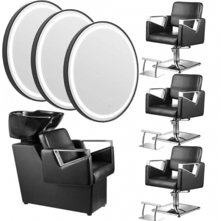Mobilier Salon · Seturi - Mobilier coafor cu 3 scaune frizerie coafor - Amenajare salon coafor Rhiana