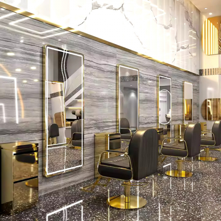 Mobilier frizerie cu 2 scaune coafor verzi si scafa coafor - Amenajare salon infrumusetare. [12]