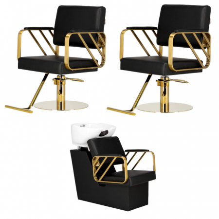 Mobilier Salon · Seturi - Mobilier salon coafura cu 2 scaune coafor si scafa frizerie, Bazin Ceramic Negru