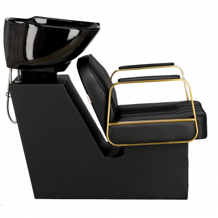 Mobilier salon coafura cu 2 scaune coafor si scafa frizerie, Negru cu auriu, Anastasia [1]