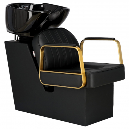Mobilier salon coafura cu 2 scaune coafor si scafa frizerie, Negru cu auriu, Anastasia [4]