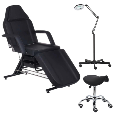 Pat cosmetica - Mobilier salon cu Pat cosmetic negru, lampa cosmetica cu lupa si scaun, BR024