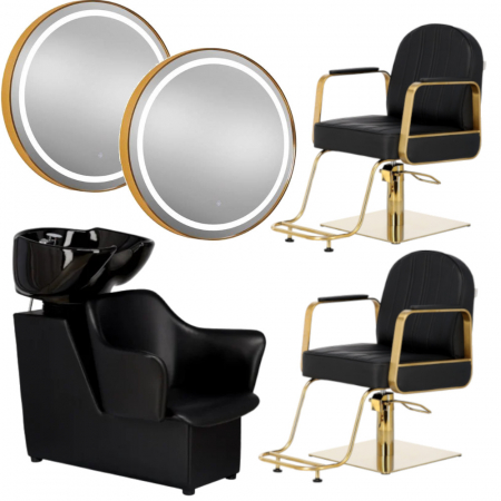 Mobilier Salon · Seturi - Mobilier salon Frizerie cu 2 scaune frizerie, scafa coafor, 2 Oglinizi LED, 80cm