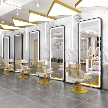 Mobilier salon Post de lucru coafor Oglinda LED PS008, margine neagra, 170x70 cm, cu touch [1]