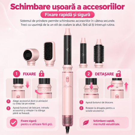 Ondulator Automat de par 5 In 1, Auto-Wrap, Uscator si Perie Cu Aer Cald, Pentru Bucle, Volum Si Indreptat parul [8]