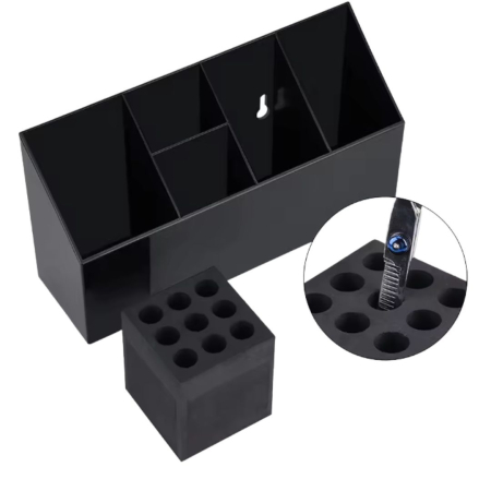 Organizator ustensile frizerie, Negru, fixare de perete sau pe masa, 5 compartimente [4]