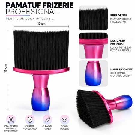 Pamatuf frizerie profesional cu maner, Fuxi cu Albastru Metalizat, peri densi, 10x15cm [5]