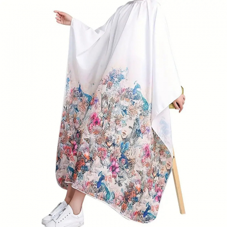 Coafor si Frizerie - Pelerina coafor, alba, cu imprimeu floral, stil romantic, rafinat, impermeabila