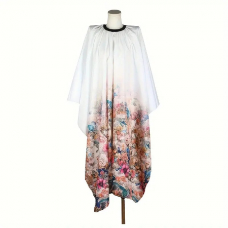 Pelerina coafor, alba, cu imprimeu floral, stil romantic, rafinat, impermeabila [4]