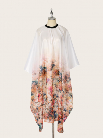 Pelerina coafor, alba, cu imprimeu floral, stil romantic, rafinat, impermeabila [6]