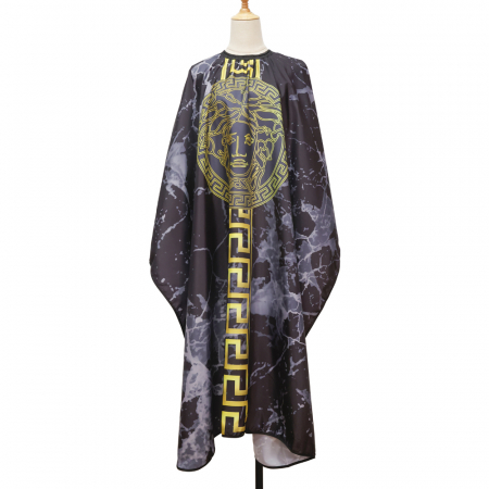 Pelerina coafor, lunga, cu elastic la gat, neagra, cu imprimeu Medusa [2]