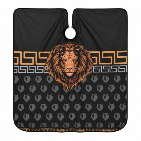 Pelerină frizerie pentru Tuns, Profesională, Lunga, Design Barber Cap de Leu, Neagra [1]