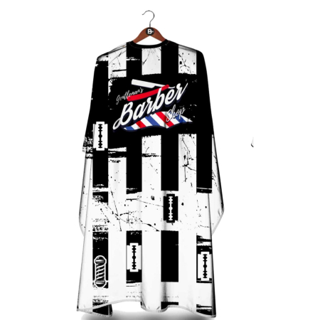 Pelerine si Sorturi - Pelerina tuns barber, neagra cu dungi albe, cu imprimeu Barber