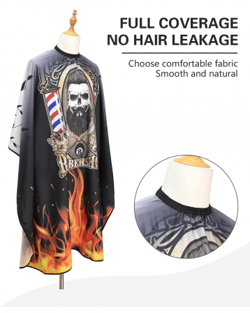 Pelerina tuns barber shop, cu elastic la gat, neagra, cu imprimeu Barber in Flacari [6]