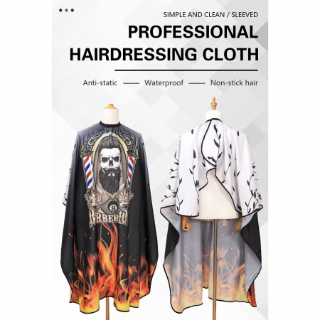 Pelerina tuns barber shop, cu elastic la gat, neagra, cu imprimeu Barber in Flacari [2]