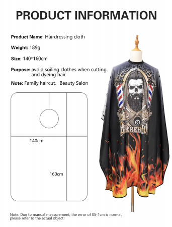 Pelerina tuns barber shop, cu elastic la gat, neagra, cu imprimeu Barber in Flacari [4]