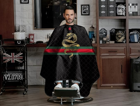 Pelerina tuns neagra cu imprimeu cobra, cu elastic la gat, pentru frizerie si coafor [1]