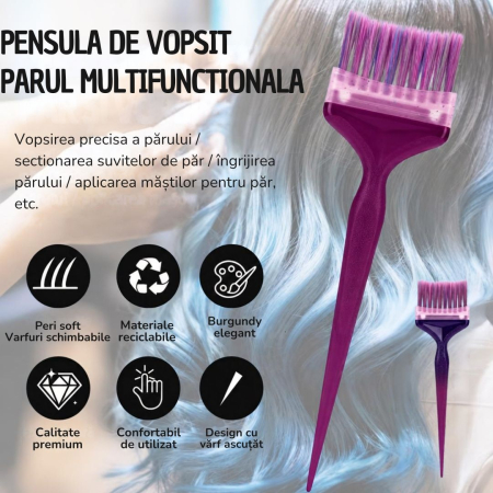 Pensula de vopsit parul multifunctionala, profesionala, cu 8 capete interschimbabile, burgundy. [4]