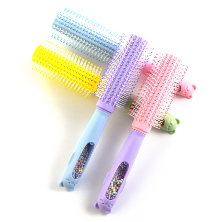 Coafor si Frizerie - Perie de par rotunda, multicolora, decorata cu sclipici bilute, design corean