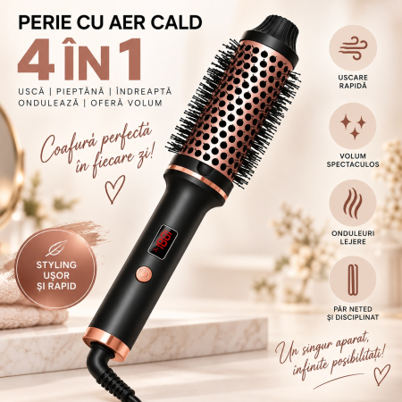 Coafor si Frizerie - Perie electrica pentru volum cu aer cald pentru coafat parul, uscare, indreptare, bucle si styling