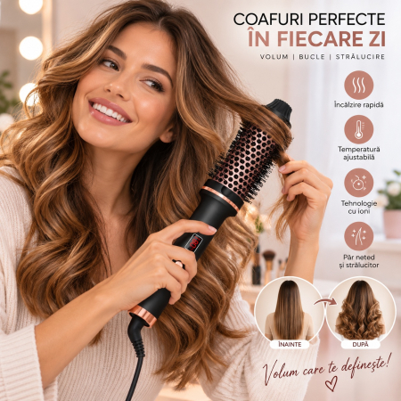Perie electrica pentru volum cu aer cald pentru coafat parul, uscare, indreptare, bucle si styling [1]