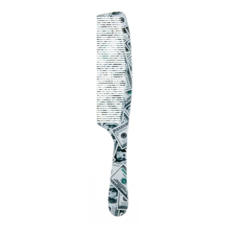 Coafor si Frizerie - Piepten barber profesional cu maner imprimeu vintage Dolari, Alb Verde