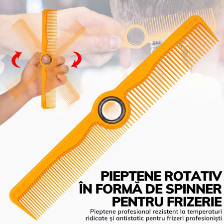 Pieptene Frizerie Rotativ Spinner cu Inel Metalic, Galben, 22 cm [3]