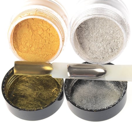 Manichiura si pedichiura - Pigment pudra unghii false cu efect oglinda metalic set 2 nuante Auriu Argintiu