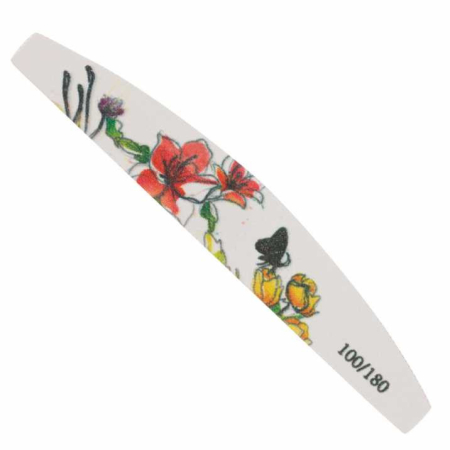 Pila pentru manichiura 100/180, alba, cu imprimeu floral [2]