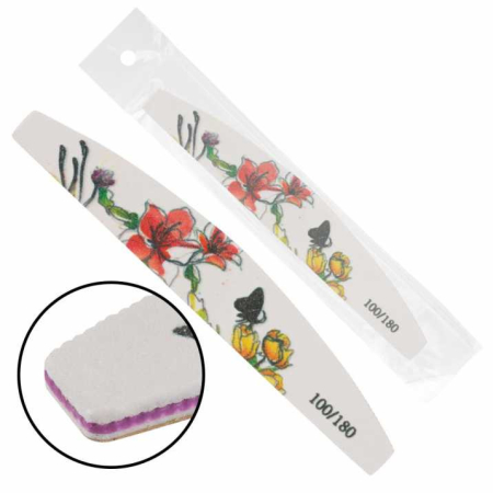 Manichiura si pedichiura - Pila pentru manichiura 100/180, alba, cu imprimeu floral