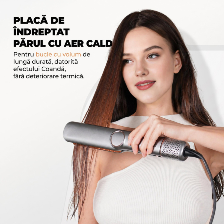 Placă de Îndreptat Părul cu Aer Cald 2 în 1 – Uscător de Păr și Aparat de Îndreptat, Uscare și Îndreptare Simultană, Hair Straightener, Gri [5]