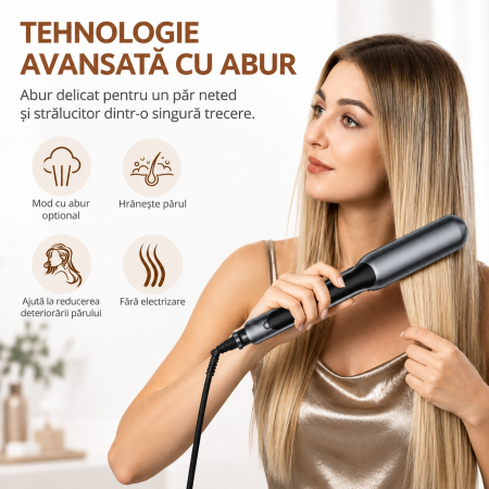 Placa pentru Par cu Abur si Incalzire cu Infrarosu, 230°C, Indreapta si Onduleaza, Protectie Termica, Hidratare si Stralucire naturala, Temperatura Reglabila, Functie Abur [1]