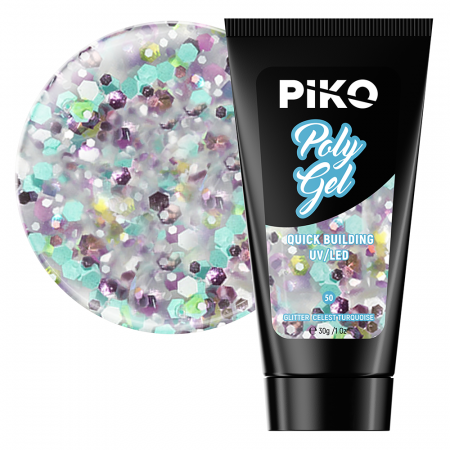 Manichiura si pedichiura - Polygel color Glitter · 30 ml · Celest Turquoise