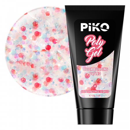 Manichiura si pedichiura - Polygel color Glitter · 30 ml · Confetti Red