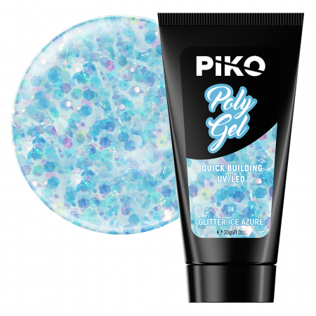 Manichiura si pedichiura - Polygel color Glitter · 30 ml · Ice Azure