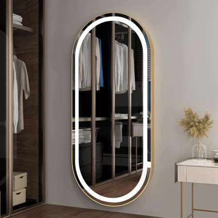 Post de lucru coafor dotare mobilier salon coafor Oglinda LED PS006. margine aurie [1]