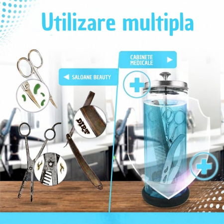 Recipient din sticla pentru sterilizare instrumente frizerie si manichiura, 1200 ml, inox [4]