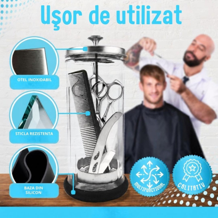 Recipient din sticla pentru sterilizare instrumente frizerie si manichiura, 1200 ml, inox [7]
