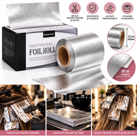 Rola folie aluminiu profesionala pentru vopsit parul, 12 cm X 50 m, frizerie, coafor [1]