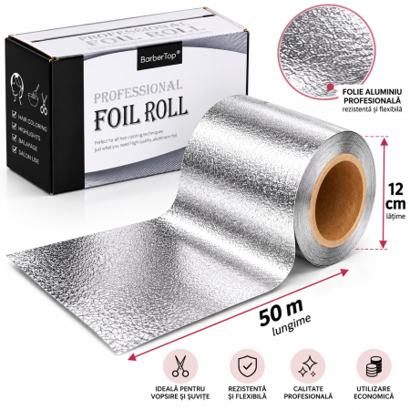 Coafor si Frizerie - Rola folie aluminiu profesionala pentru vopsit parul, 12 cm X 50 m, frizerie, coafor