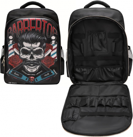 Rucsac frizerie, barber shop, negru cu imprimeu, 46xX34X18cm, material dur, compartimentat [2]
