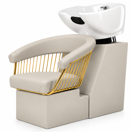 Scafa coafor - Scafa frizerie coafor, bej crem cu auriu, profesionala, bazin ceramic alb