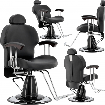 Scaun barber shop, hidraulic, reglabil pe inaltime, cu tetiera, Negru, Mateo [1]