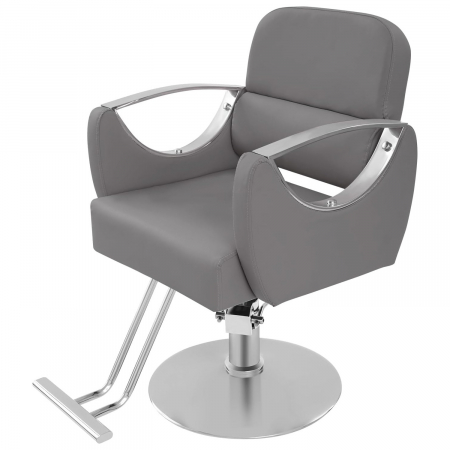 Scaun frizerie - Scaun coafor gri inchis, luxos, hidraulic, reglabil, cu finisaje argintii