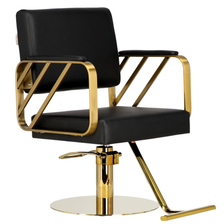 Mobilier frizerie - Scaun coafor luxos, Negru cu auriu, hidraulic, reglabil pe inaltime, pentru frizerie