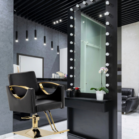 Scaun coafor negru cu auriu, hidraulic, reglabil pe inaltime, cu suport picioare [4]